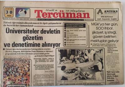 Tercüman Gazetesi 30 Kasım 1980 - Üniversiteler Devletin Gözetim Ve Denetimine Alınıyor GZ25129 - 1