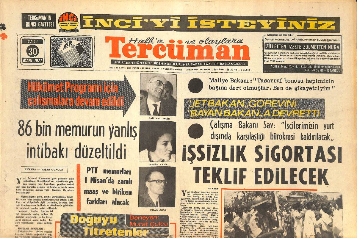 Tercüman Gazetesi 30 Mart 1971 - Fenerbahçe'nin Yeni Yönetim Kadrosu - Amerika, Vietnam'da Son İki Yılın Kaybını Verdi GZ144601 - 1