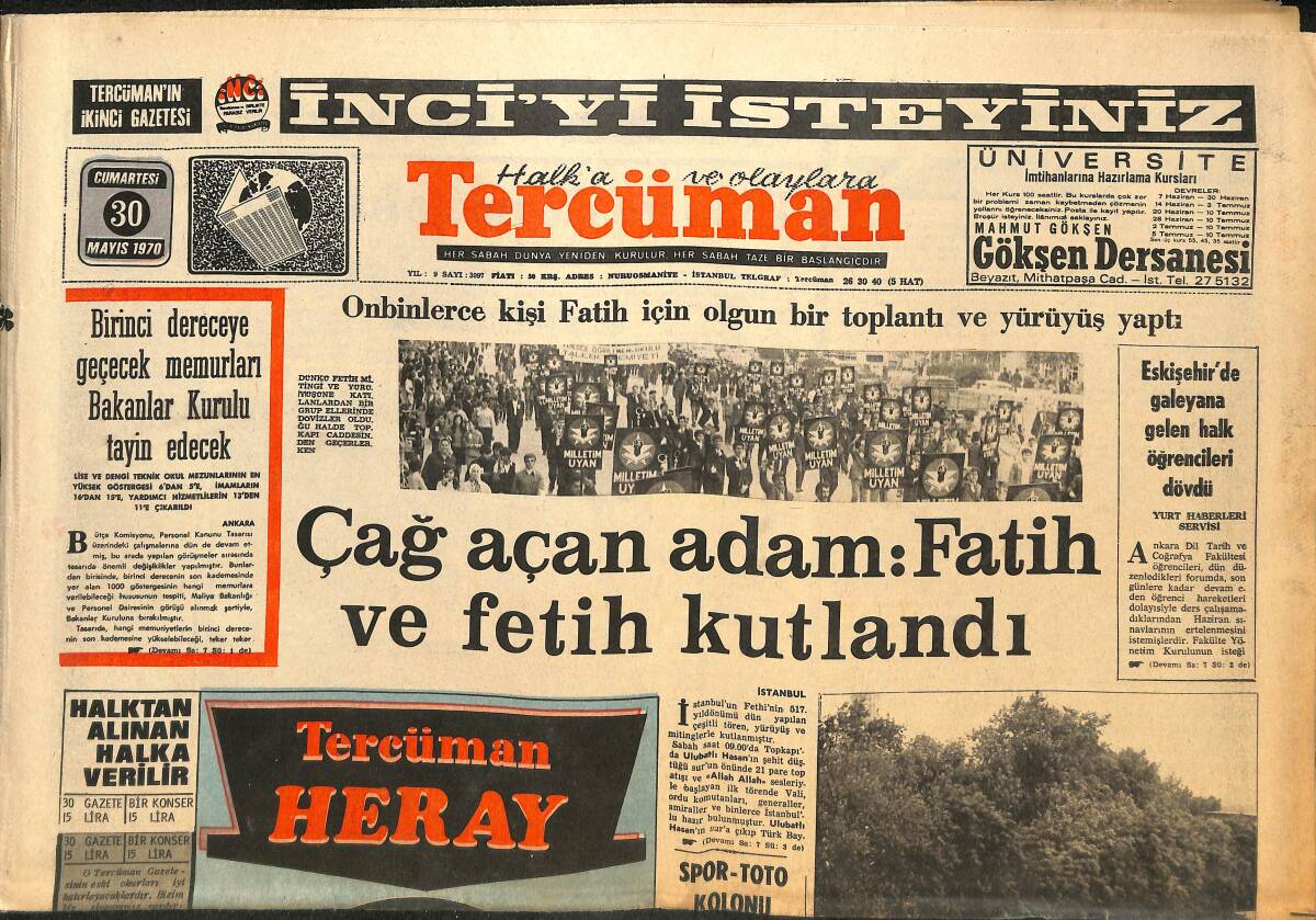Tercüman Gazetesi 30 Mayıs 1970 - Bir Onlar Kalmıştı.. Toplum Polisi De Boykota Geçti! - Rivera Kadro Dışı! - EOKA'CI Grivas Göz Hapsinde! GZ145969 - 1