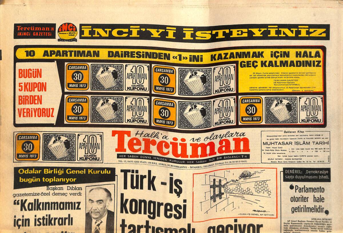 Tercüman Gazetesi 30 Mayıs 1973 - Nahit Tören İdama Mahkum Edildi - Trabzon Olayları Meclis'te GZ141784 - 1