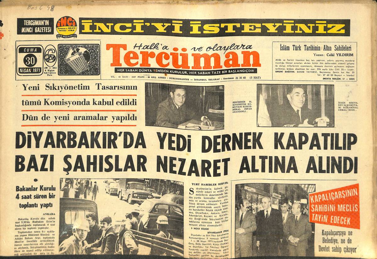 Tercüman Gazetesi 30 Nisan 1971 - Kapalıçarşı'nın Sahibini Meclis Tayin Edecek - Özal , Başbakanlık Müşavirliğine Atandı GZ141672 - 1