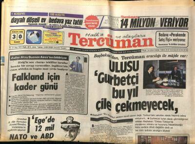 Tercüman Gazetesi 30 Nisan 1982 - Egede 12 Mil NATO Ve ABD İçinde Sakıncalı GZ53812 - 1