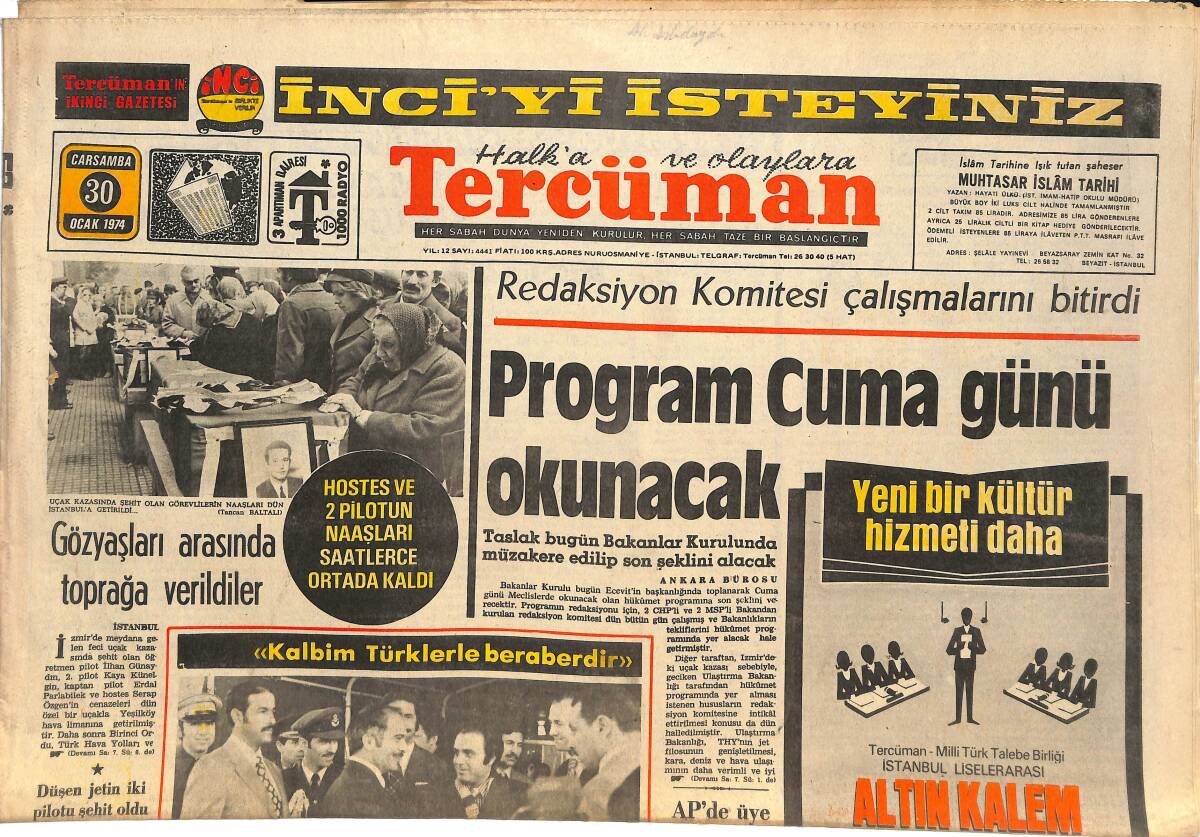 Tercüman Gazetesi 30 Ocak 1974 - Redaksiyon Komitesi Çalışmalarını Bitirdi - M.Ali Clay , Frazler'in Pestilini Çıkardı GZ145080 - 1