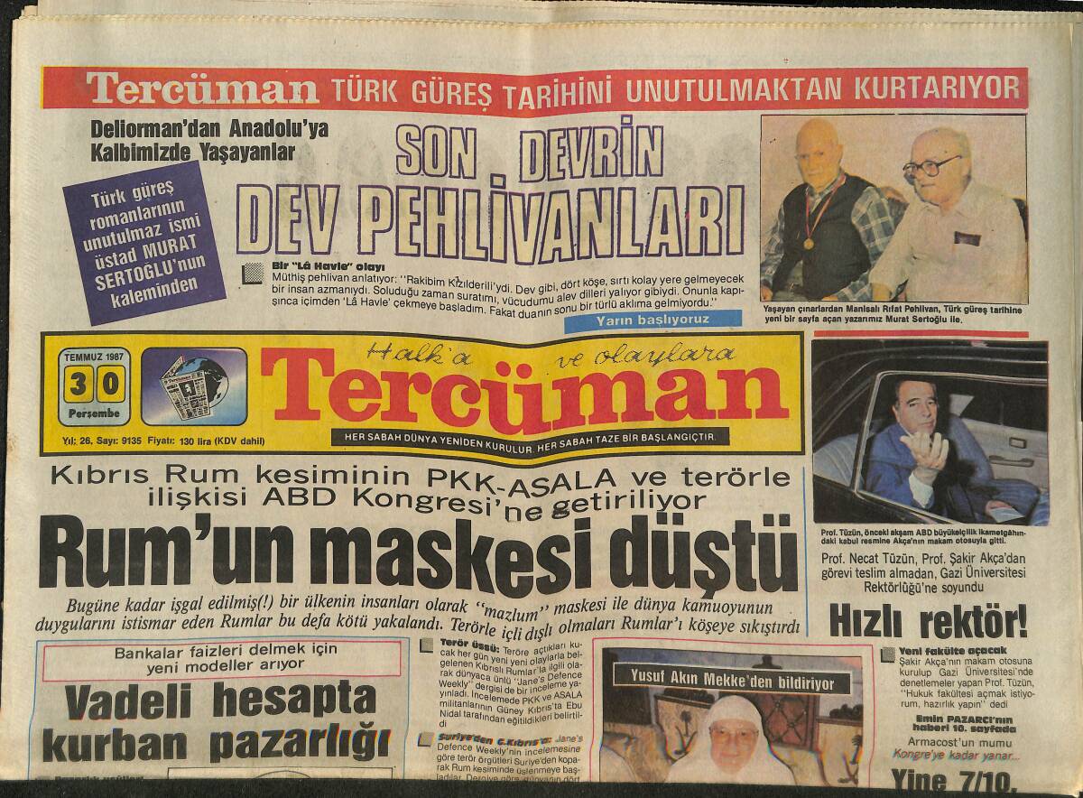 Tercüman Gazetesi 30 Temmuz 1987 - TRT , Anayasa'yı Çiğniyor - Rum'un Maskesi Düştü GZ150337 - 1