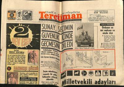 Tercüman Gazetesi 31 Ağustos 1969 - Sunay , Seçimin Güvenlik İçinde Geçmesini Diledi GZ70773 - 1