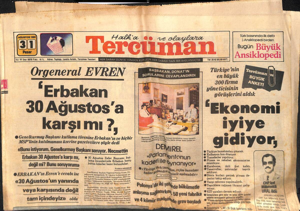 Tercüman Gazetesi 31 Ağustos 1980 - 40 Hektarlık Aziz Paşa Ormanı Tamamen Yandı - Fenerbahçe , Zonguldak'ı Yenemedi GZ133795 - 1