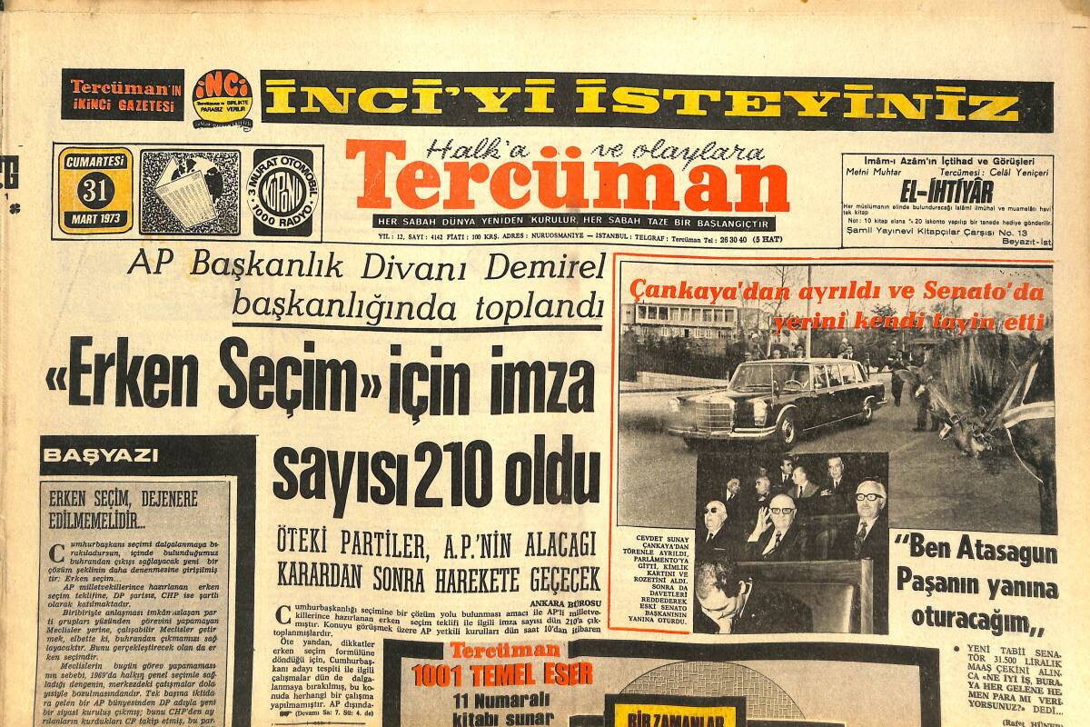 Tercüman Gazetesi 31 Mart 1973 - THY Yöneticileri , Yeni Hosteslere Aman Çabuk Evlenmeyin Dedi - M.Ali Clay Yarın Sabah Ken Norton'la Dövüşüyor GZ144545 - 1