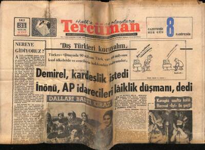 Tercüman Gazetesi 31 Mayıs 1966 - Demirel , Kardeşlik İstedi İnönü , AP İdarecileri Laiklik Düşmanı , dedi GZ68628 - 1