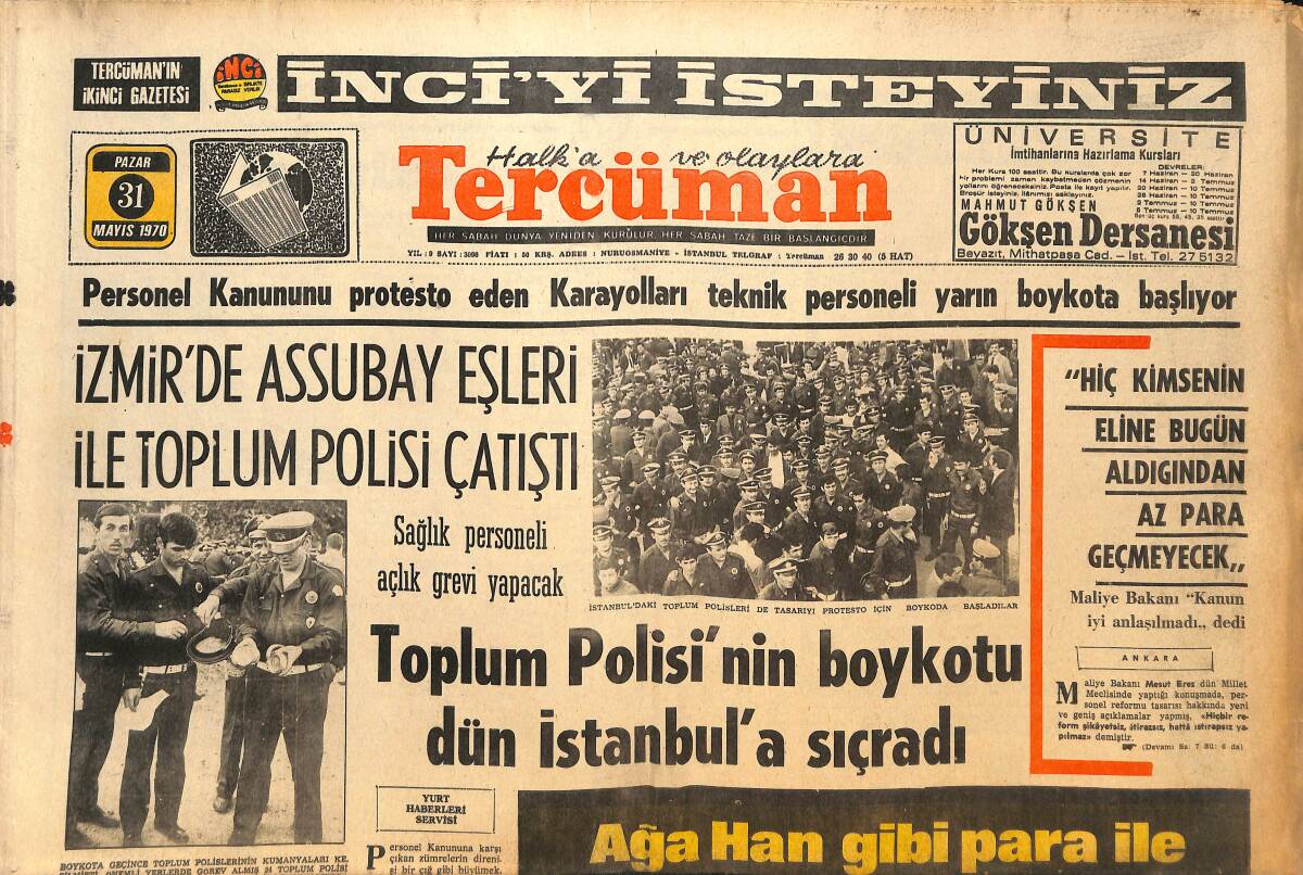 Tercüman Gazetesi 31 Mayıs 1970 - İzmir'de Astsubay Eşleri İle Toplum Polisi Çatıştı - Baltık Denizi, Ölü Deniz Halinde Geliyor! GZ145970 - 1