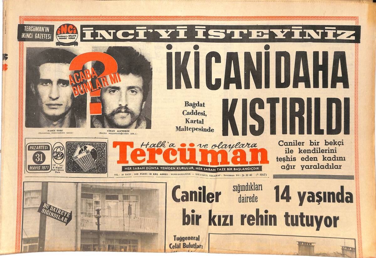 Tercüman Gazetesi 31 Mayıs 1971 - Kıbrıs'a Kaçan H.Kıvılcımlı Ve İki Oğlu - Bağdat Caddesi , Kartal Maltepesinde GZ144798 - 1