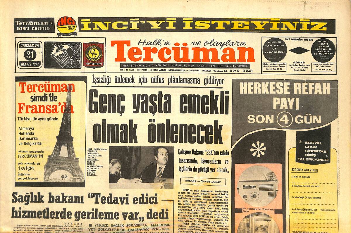 Tercüman Gazetesi 31 Mayıs 1972 - Genç Yaşta Emekli Olmak Önlenecek GZ144200 - 1