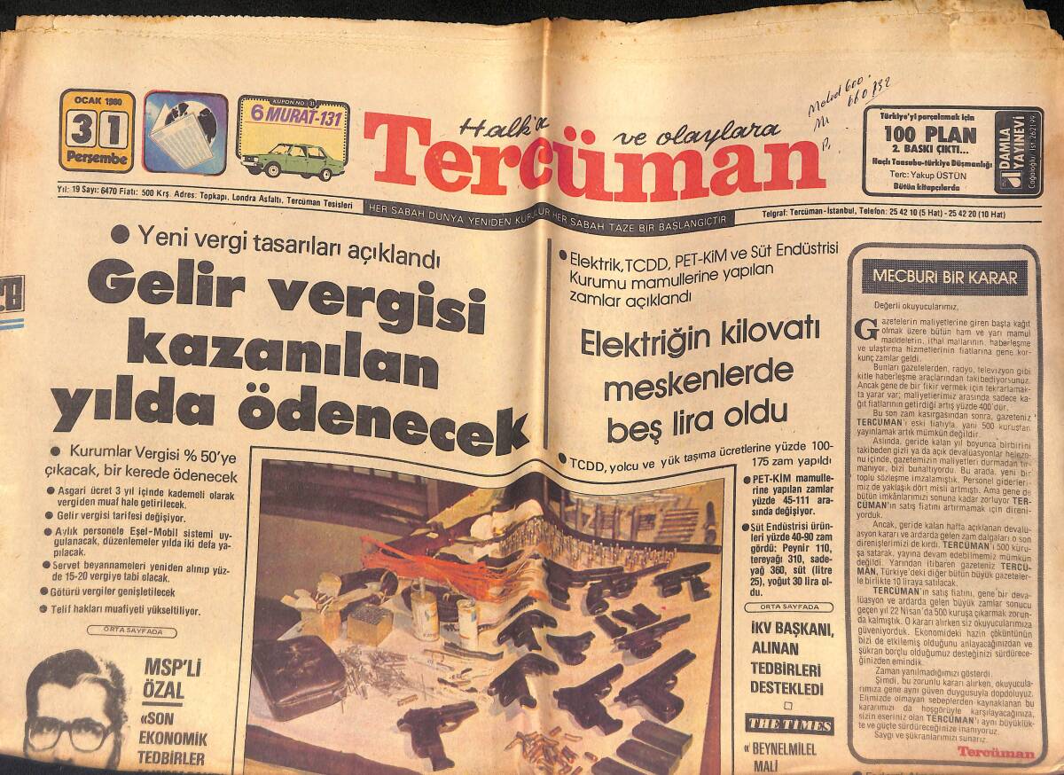 Tercüman Gazetesi 31 Ocak 1980 - IKV Başkanı Alınan Tedbirleri Destekledi - 3'ü Polis 18 Kişiyi Öldüren Militanlar Yakalandı GZ132473 - 1