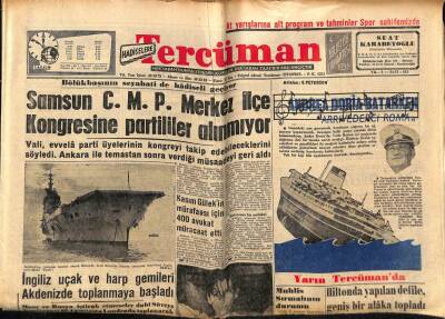 Tercüman Gazetesi 4 Ağustos 1956 - İngiliz Uçak Ve Harp Gemileri Akdeniz de ToplanıyorGemileri GZ53996 - 1