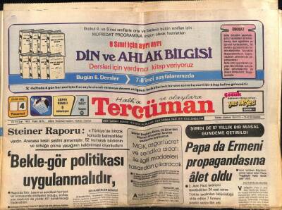 Tercüman Gazetesi 4 Ekim 1982 - Papada Ermeni Propagandasına Alet Oldu..Şenol Güneş Kalesini Korudu Bahattin Güneş Golü Attı GZ54140 - 1