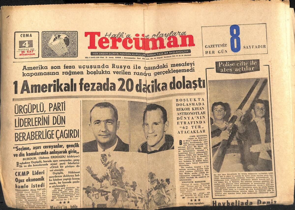 Tercüman Gazetesi 4 Haziran 1965 - Celal Bayar'ın Konuşmasında Siyasi Mahiyet Görülmedi - İngiltere'de, Türk Güreşi Darmadağın Oldu! GZ140573 - 1