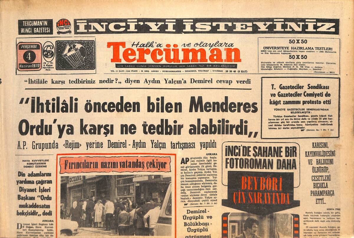 Tercüman Gazetesi 4 Haziran 1970 - Başpehlivan Ayhan İnci'nin Katili İdama Mahkum Oldu - 66'da Olduğu Gibi Yine Hurst GZ145336 - 1
