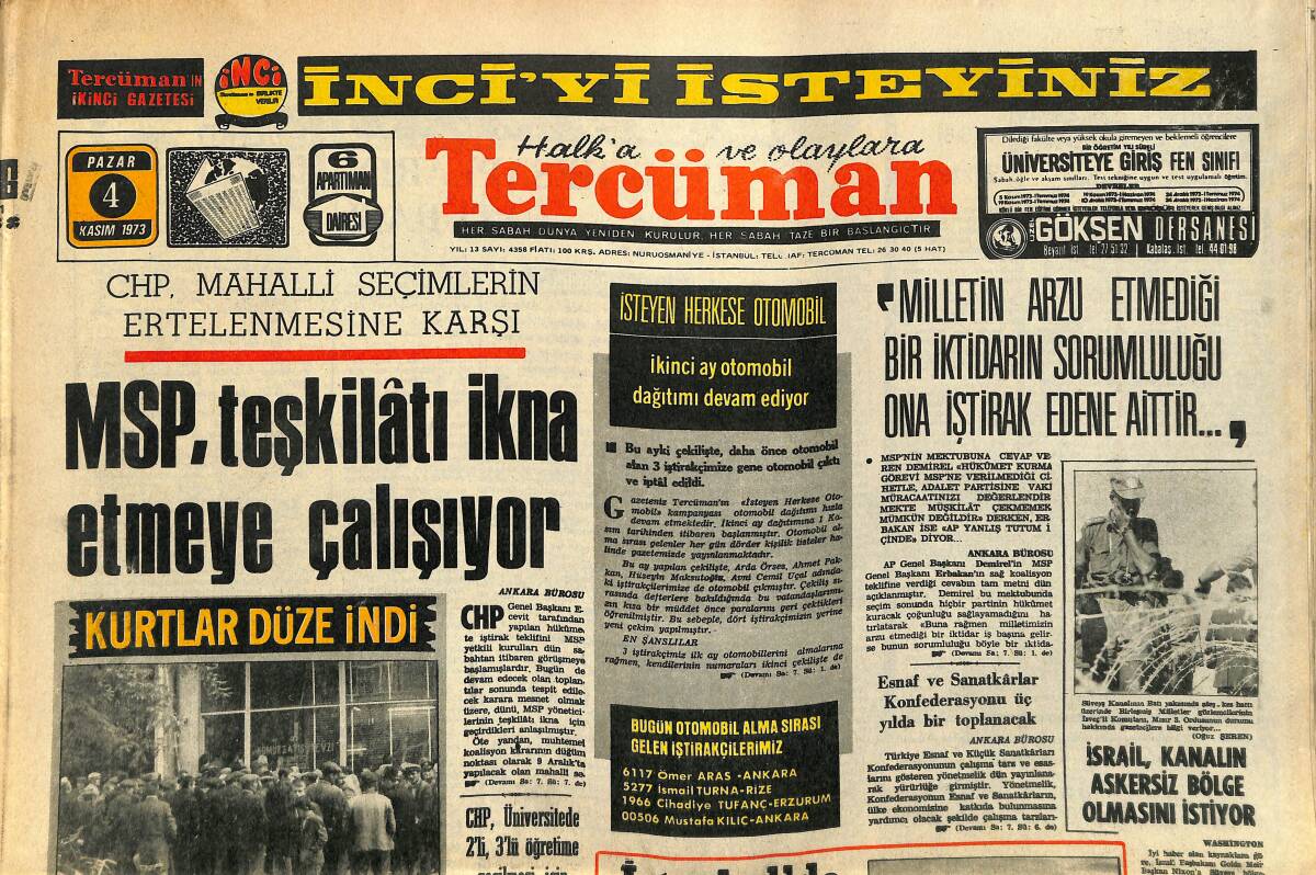 Tercüman Gazetesi 4 Kasım 1973 - Johnson, Nasır'a Da Bir Mektup Yazmıştı - Hollanda'daki Türklerin Kötü Şartları Irk Ayrımına Örnek Veriliyor GZ141235 - 1