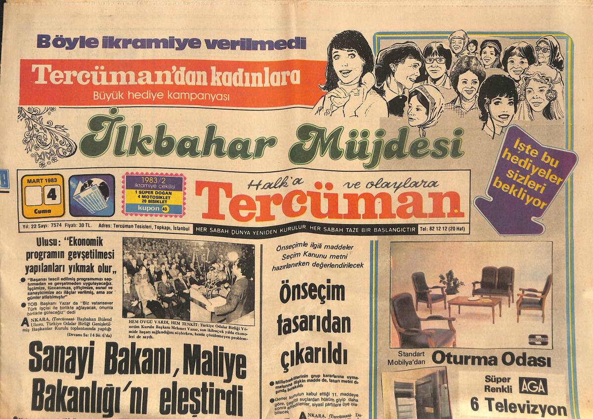 Tercüman Gazetesi 4 Mart 1983 - Ulusu , Bursa'da İşadamları Ve Esnafla Görüştü - Sanayi Bakanı , Maliye Bakanlığı'nı Eleştirdi GZ134465 - 1