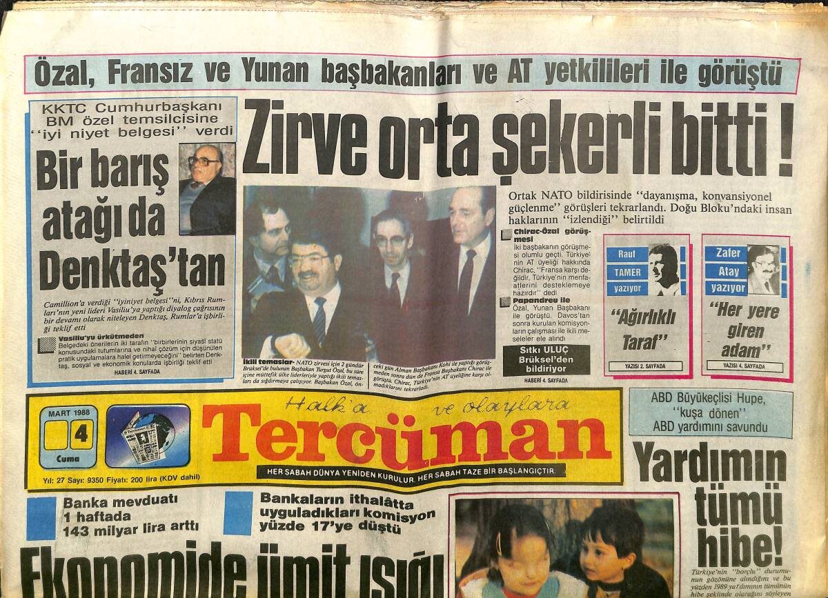 Tercüman Gazetesi 4 Mart 1988 - Fatih Terim: Ankaragücü Ekmek Kapım - Fatih Terim Ve Savaş Koç GZ150204 - 1