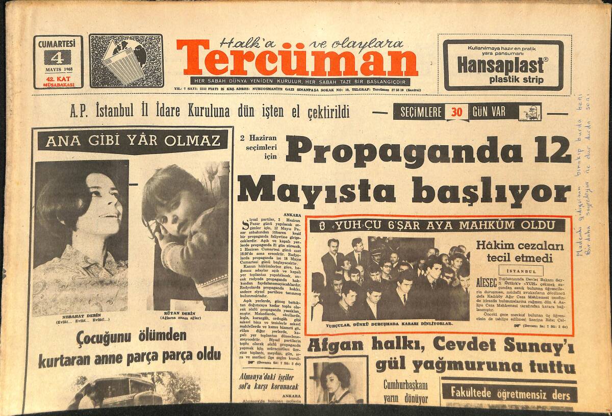 Tercüman Gazetesi 4 Mayıs 1968 - Afgan Halkı, Cevdet Sunay'ı Gül Yağmuruna Tuttu! - Robert F. Kennedy, Başkanlık Adaylığına Nasıl Karar Verdi? GZ145687 - 1