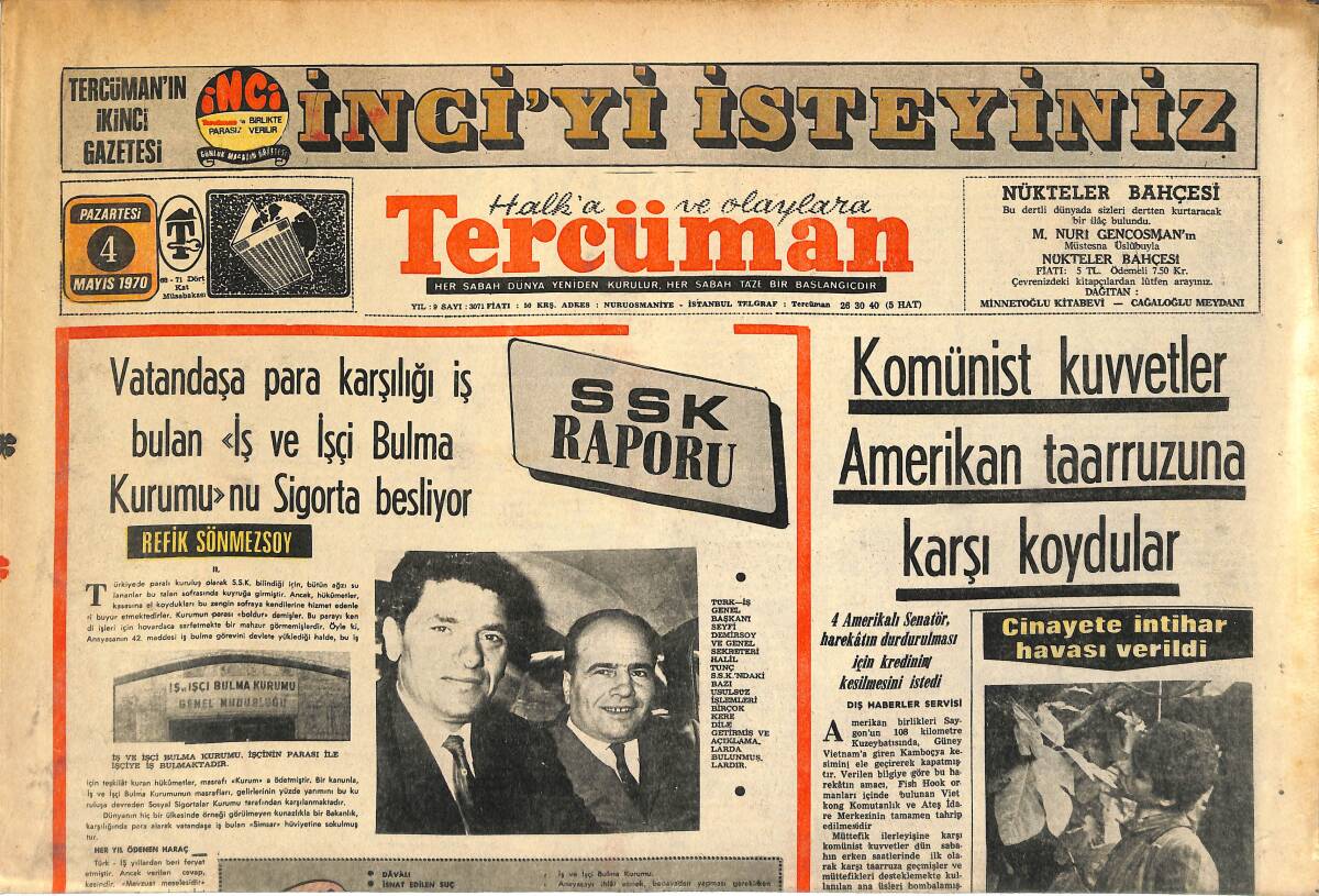 Tercüman Gazetesi 4 Mayıs 1970 - Komünist Kuvvetler Amerikan Taarruzuna Karşı Koydular - CHP Ankara İl Kongresi Yapıldı GZ145400 - 1