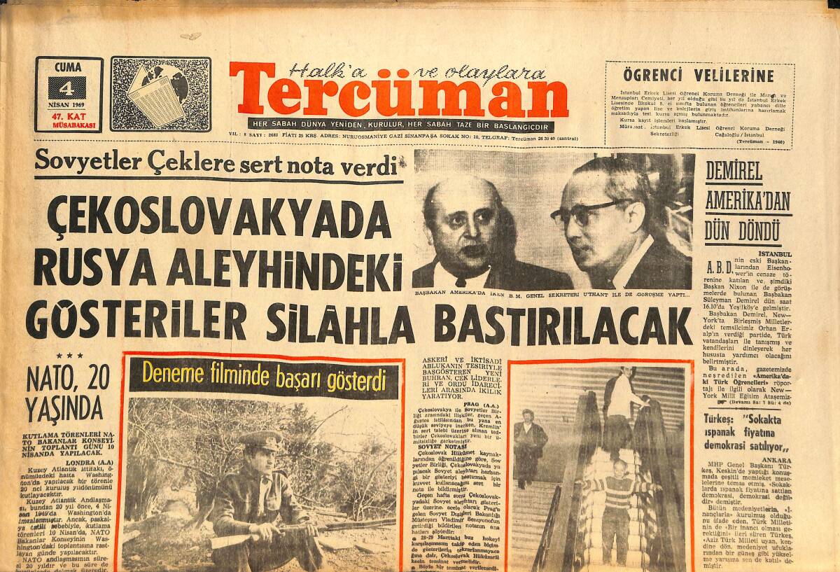 Tercüman Gazetesi 4 Nisan 1969 - NATO 20 Yaşında - Hamido'nun Oğlu Hamido Filminde Başrole Çıkıyor - Metin Oktay Harcanamaz! GZ145604 - 1