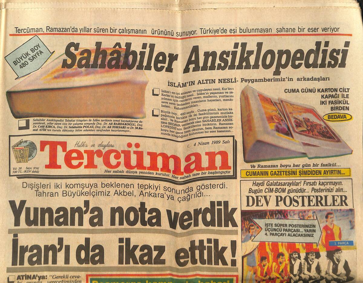Tercüman Gazetesi 4 Nisan 1989 - Timur Selçuk'tan Hazar'a Ambargo - En Şık Erkek Cem Duna GZ150344 - 1