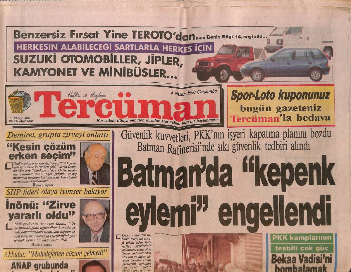 Tercüman Gazetesi 4 Nisan 1990 - İbrahim Tatlıses'e Saldırı - ANAP'ta Erken Kongreye Doğru GZ150493 - 1