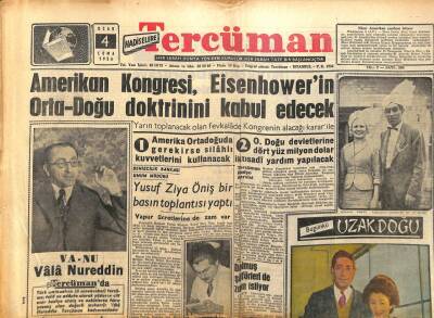 Tercüman Gazetesi 4 Ocak 1956 - Amerikan Kongresi Eisenhowerin Ortadoğu Doktrinini Kabul Edecek GZ54003 - 1