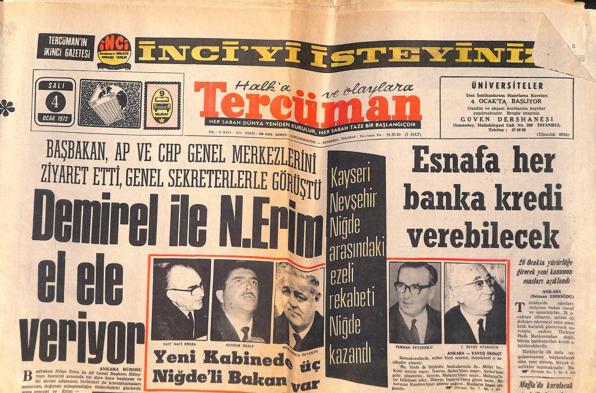 Tercüman Gazetesi 4 Ocak 1972 - Filiz Akın Bu Akşam Uğurlu Elleri İle 3 Talihlimizi Murat'larına Erdirecek GZ160888 - 1