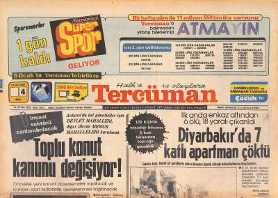 Tercüman Gazetesi 4 Ocak 1983 - Toplu Konut Kanunu Değişiyor ! - Beşiktaşın Yeni Fırtınaları Metin,Sinan GZ126860 - 1