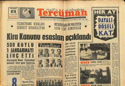 Tercüman Gazetesi 4 Temmuz 1963 - Türkeş , İhtilali O Gece İlgililere İhbar Etmiş - Kira Kanunu Esasları Açıklandı GZ123438 - 1