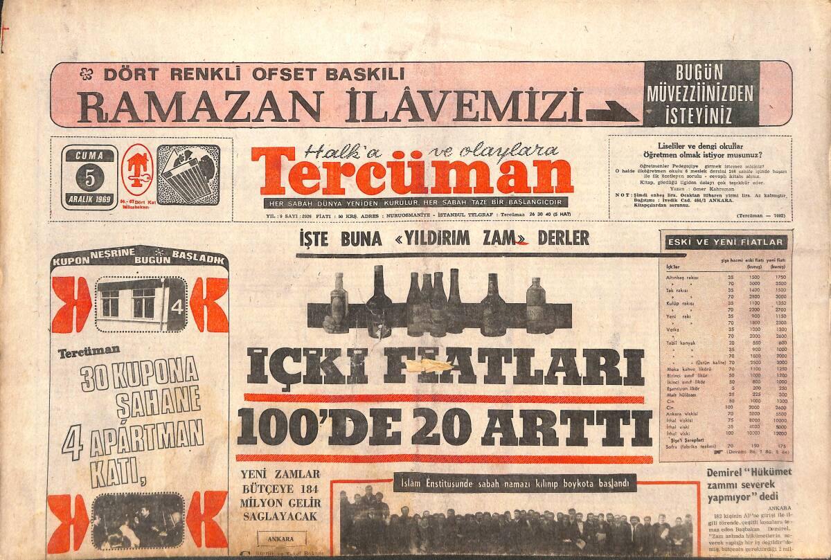 Tercüman Gazetesi 5 Aralık 1969 - Şekip Okçuoğlu: Beşiktaş'ın Kötü Bir Mirasçısı Olmayacağız - Cemal Kamacı'nın Maçı Tehir Edildi! GZ143791 - 1