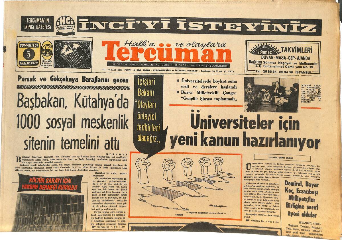 Tercüman Gazetesi 5 Aralık 1970 - Başbakan, Kütahya'da 1000 Sosyal Meskenlik Sitenin Temelini Attı! - Arnavutluk Maçı Almanya'dan Zor GZ145032 - 1