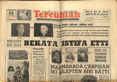 Tercüman Gazetesi 5 Ekim 1963 - Bekata İstifa Etti - Ulaştırma Bakanı Dura İçin Tahkikat Açılması İstendi GZ123461 - 1