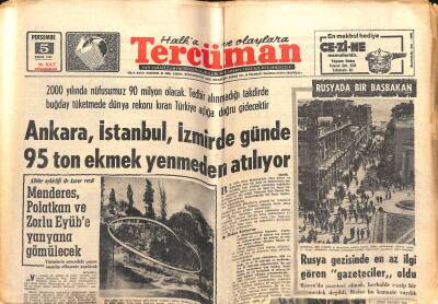 Tercüman Gazetesi 5 Ekim 1967 - Adnan Menderes Eyüp Sultana Mezarlığına Defnedilecek. - 4 Kardeş Aynı Pasaport İle Almanyaya Gitmiş. GZ123658 - 1