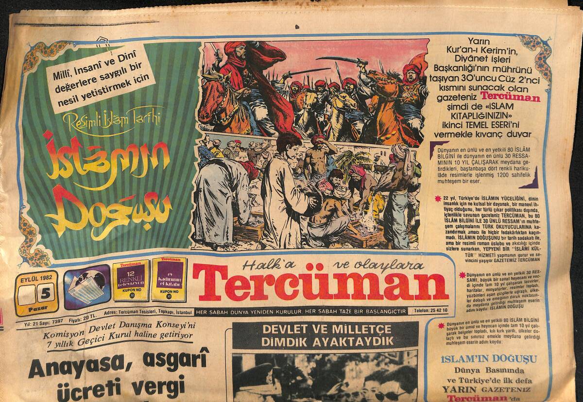 Tercüman Gazetesi 5 Eylül 1982 - Anayasa, Asgari Ücreti Verdi Dışı Bırakıyor - İtalya'da İnsan Avı - Şehidimizi Ve Kinimizi Kalbimize Gömdük GZ132455 - 1