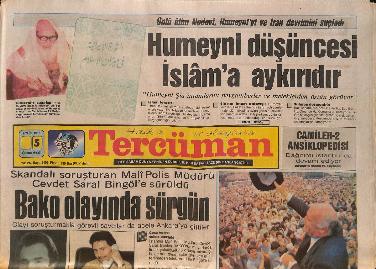 Tercüman Gazetesi 5 Eylül 1987 - Hitler Hayranları Sahnede - Humeyni Düşüncesi İslam'a Aykırıdır GZ150501 - 1