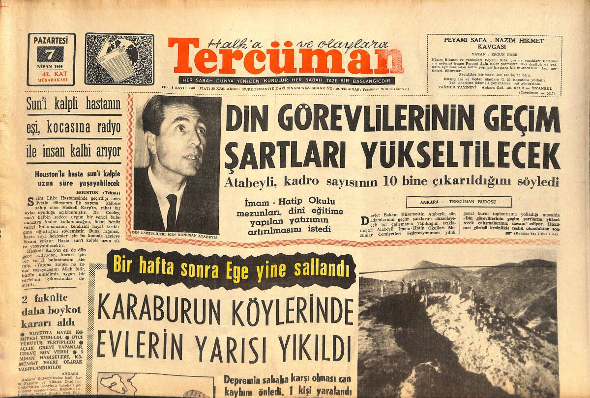 Tercüman Gazetesi 5 Nisan 1969 - Martin Luther'in 1. Ölüm Yılında Zenciler Tedhiş Hareketine Girişti - Metin Oktay, Apak'la, Gegiç Arasında Kaldı GZ145605 - 1