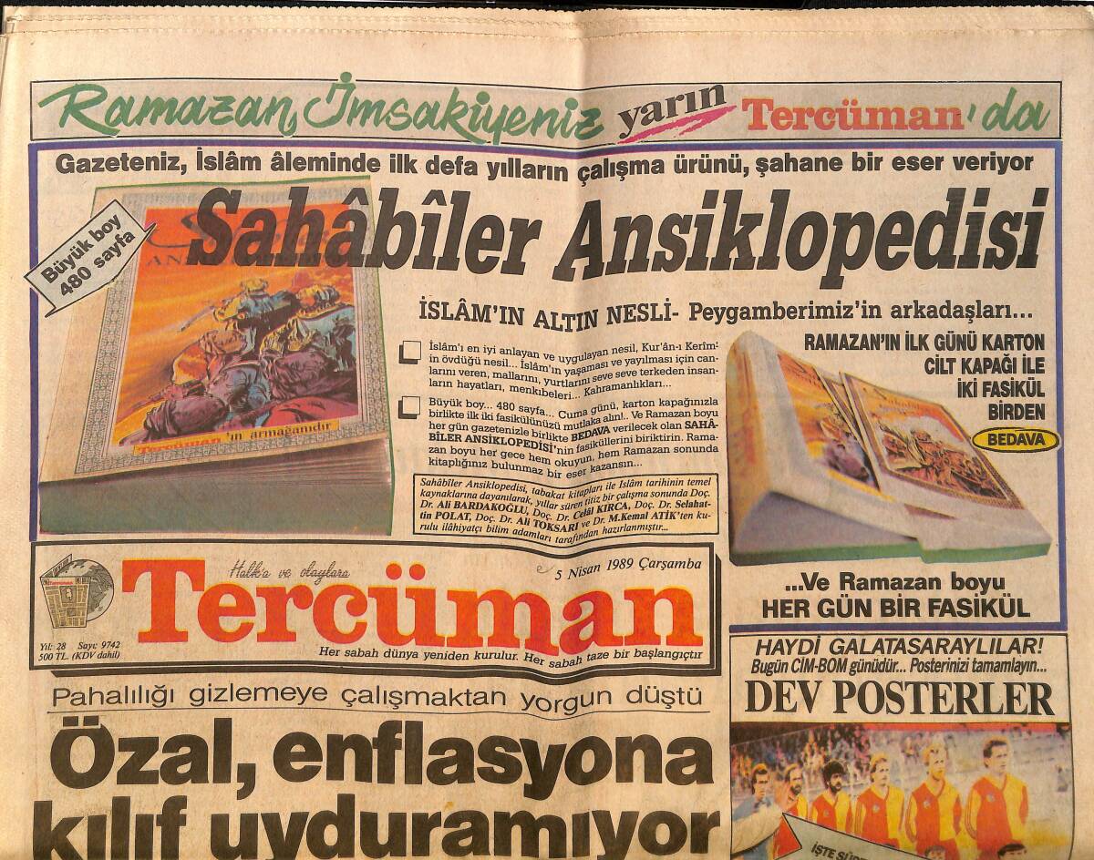 Tercüman Gazetesi 5 Nisan 1989 - Kalplerimiz Cim Bom Diye Çarpıyor - Özal , Enflasyona Kılıf Uyduramıyor GZ150312 - 1
