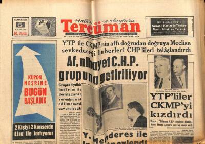Tercüman Gazetesi 5 Ocak 1963 - Af Nihayet CHP Grubuna Getiriliyor GZ53890 - 1