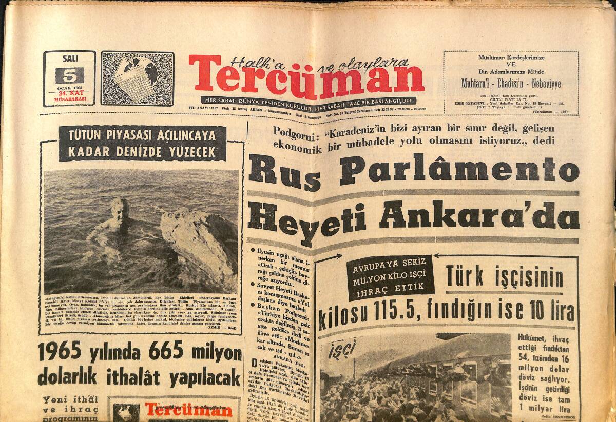 Tercüman Gazetesi 5 Ocak 1965 - İran Şahı Hasta - Rıza Pahlevi Son 3 Aydır Tahrandaki Seremonilere Katılmıyor GZ140437 - 1