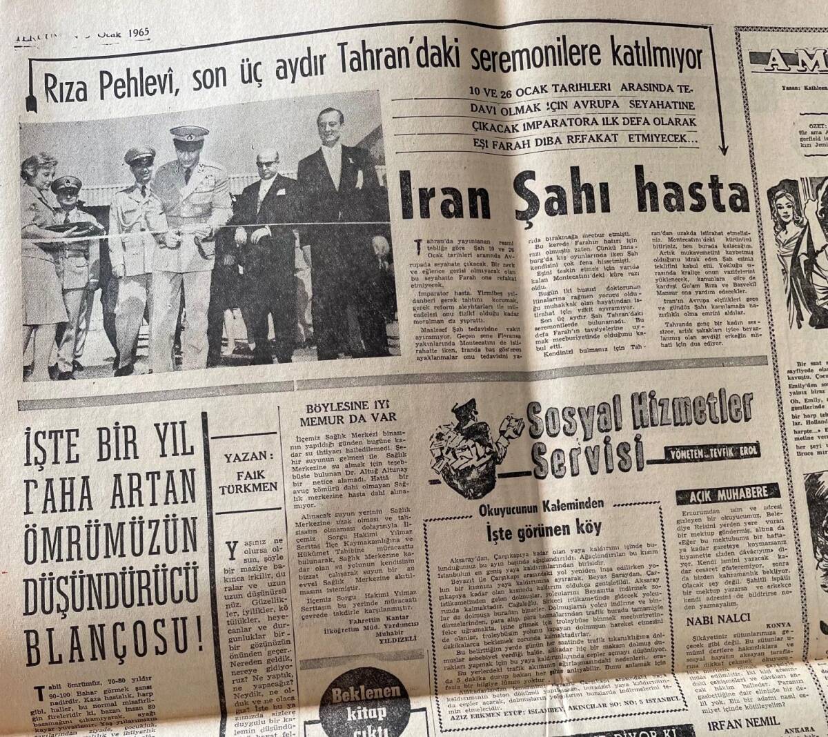 Tercüman Gazetesi 5 Ocak 1965 - İran Şahı Hasta - Rıza Pahlevi Son 3 Aydır Tahrandaki Seremonilere Katılmıyor GZ140437 - 2