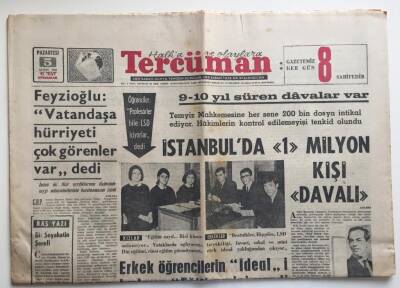 Tercüman Gazetesi 5 Şubat 1968 - İstanbul da 1 Milyon Kişi Davalı GZ6242 - 2