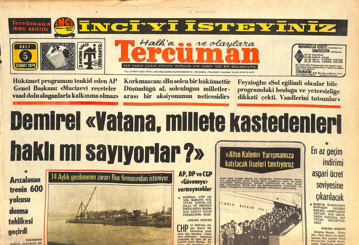 Tercüman Gazetesi 5 Şubat 1974 - 3 Büyükler Sevinçten Uçuyor - Terkedilmiş Çocukların Sayısı Hızla Artıyor GZ144471 - 1