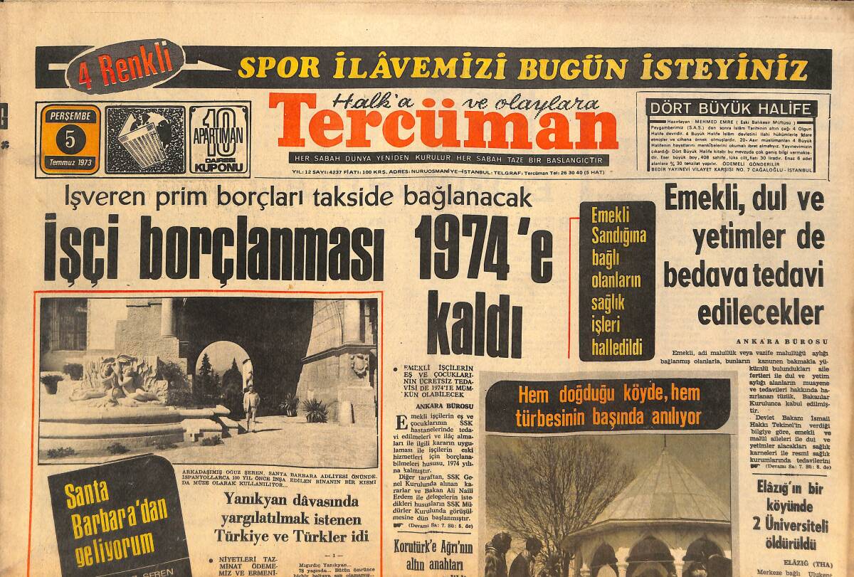 Tercüman Gazetesi 5 Temmuz 1973 - Bölükbaşı, Yavuz Donat'a Anlatıyor - Elizabeth Taylor, Eşi Burton'dan Ayrılıyor GZ145575 - 1