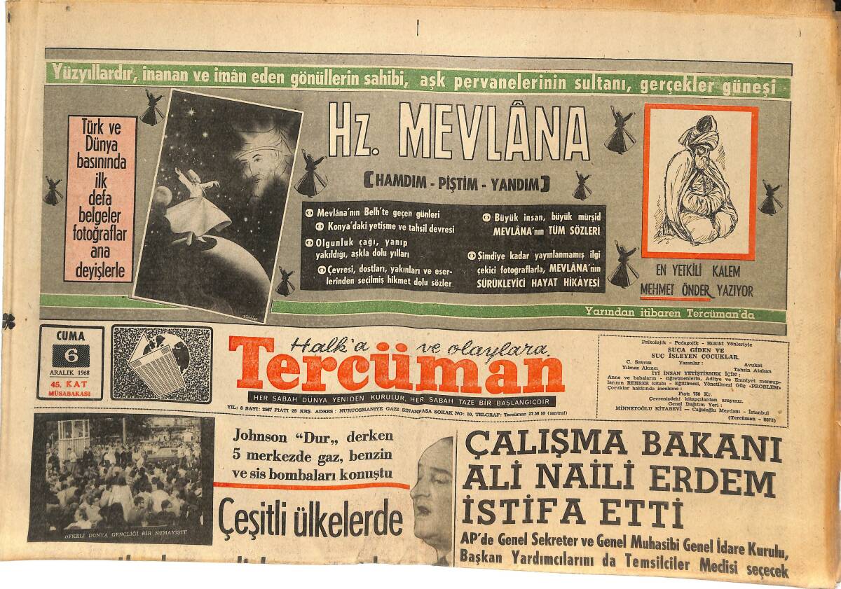 Tercüman Gazetesi 6 Aralık 1968 - Yılın Sporcusu Beamon - Erenköy İtfaiyesi Binasından Çıkarıldı GZ144810 - 1