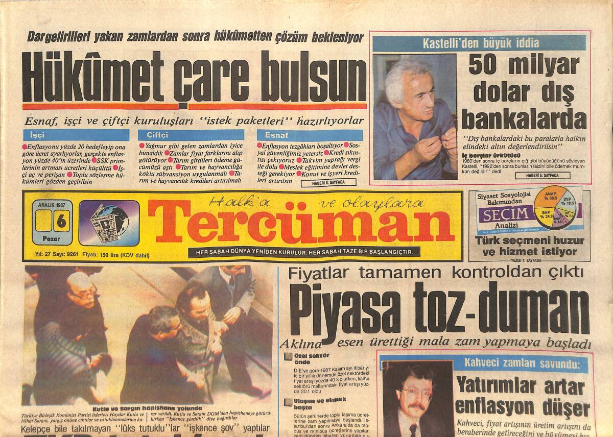 Tercüman Gazetesi 6 Aralık 1987 - Türk Kadınlar Birliği Üyeleri; Zamlara Şemsiye Açtılar - Kızıltepe SHP İlçe Başkanı Gözaltına Alındı GZ159134 - 1
