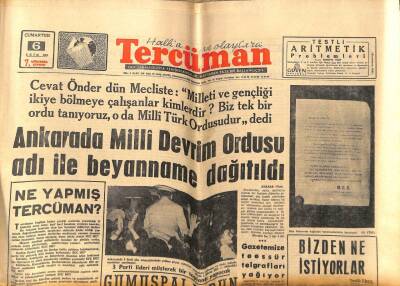 Tercüman Gazetesi 6 Ekim 1962 - Ankarada Milli Devrim Ordusu Adı İle Beyanname Dağıtıldı GZ53875 - 1