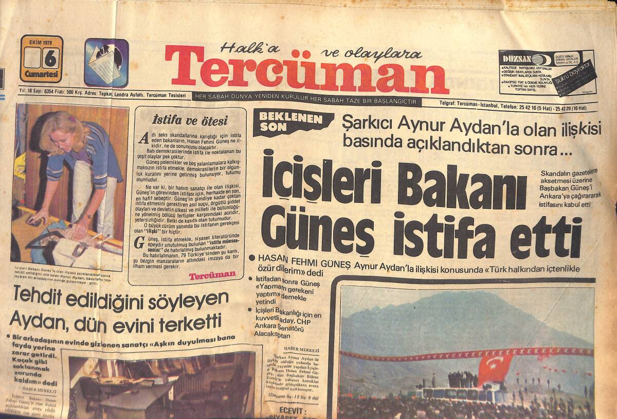 Tercüman Gazetesi 6 Ekim 1979 - İçişleri Bakanı Güneş İstifa Etti - Fenerbahçe 1975'den Beri Trabzon'u Yenemiyor GZ132668 - 1